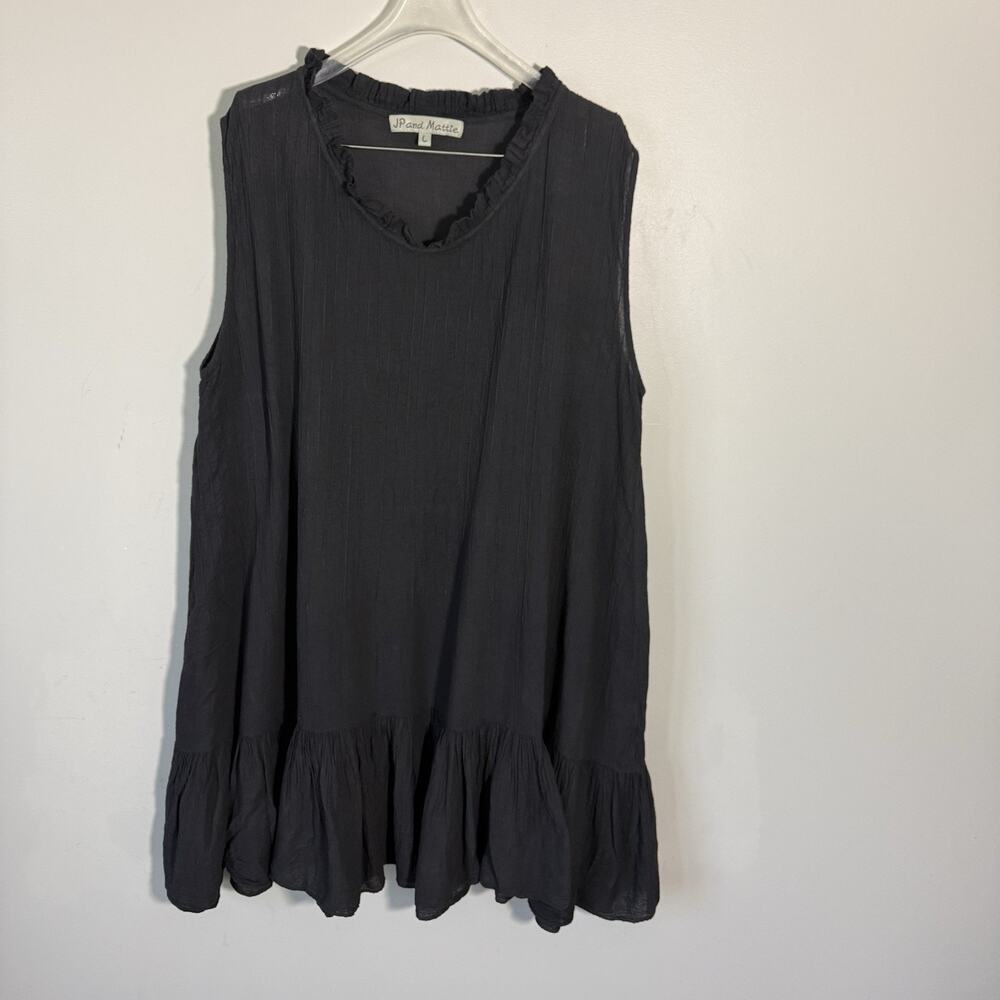 JP and Mattie Size L Lightweight Spry Dress Black Gauze Tiered Sleeveless - Picture 3 of 7